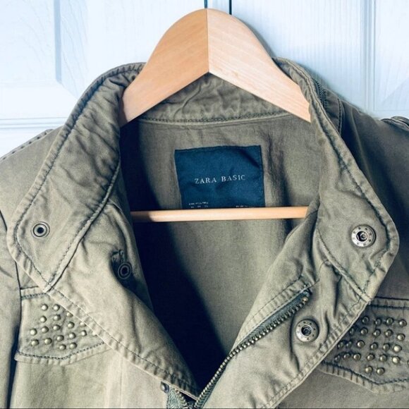 ZARA green fitted utility jacket spring khaki jacket women size  medium - Picture 7 of 16